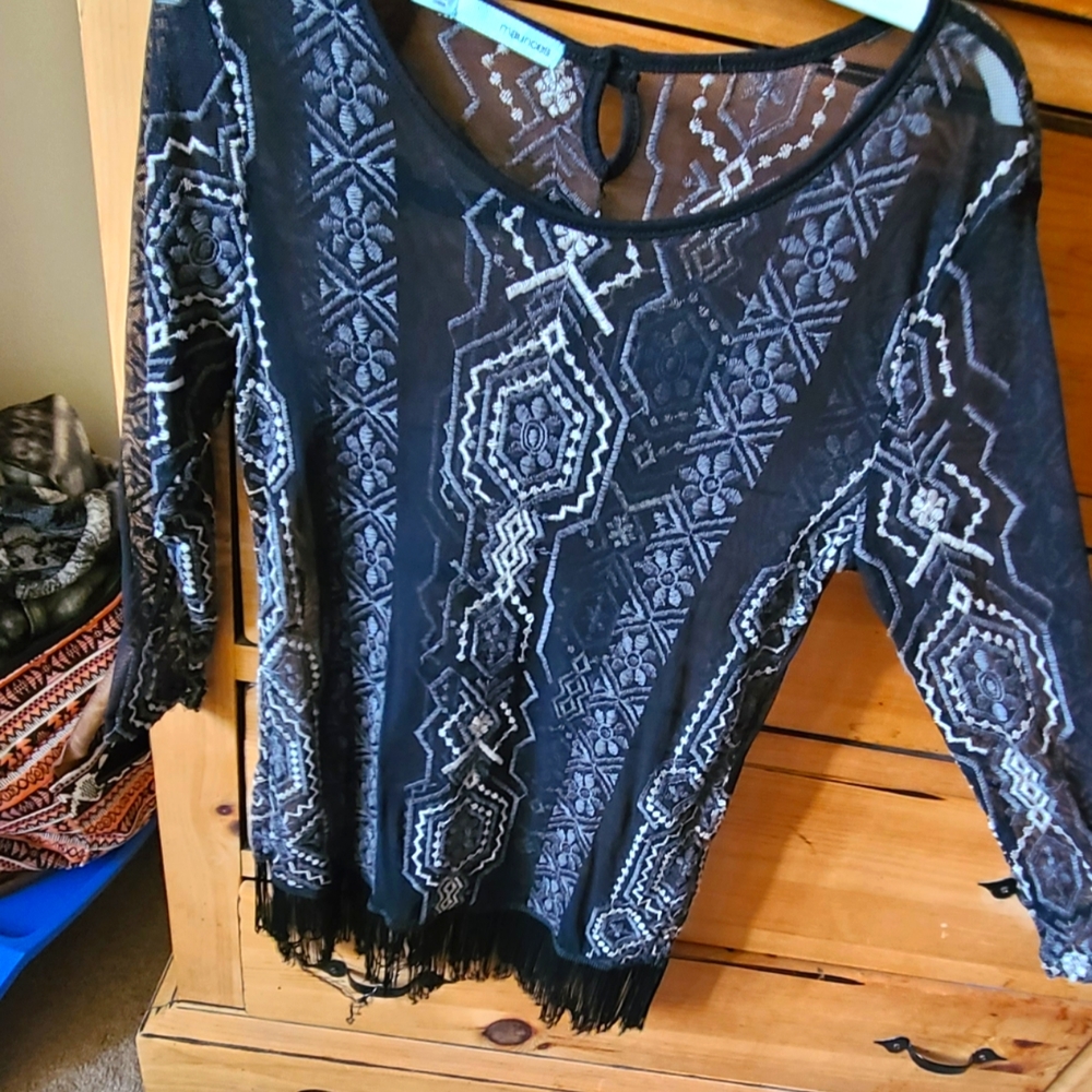Mesh tribal swim suit cover-up